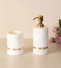 Gokraftly White & Gold Aurelia Marble with Brass inlay Bathroom Set