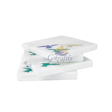 Gokraftly White Marble with Birds Design Tea, Coffee, Cocktail Coaster Set of 4 Vintage Handmade Coaster Set Round Shape Marble Coaster