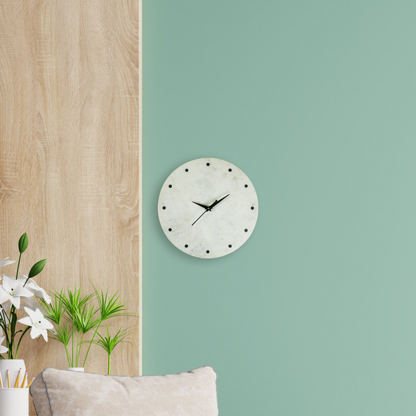 Moonstone Round Marble Wall clock- Black Dots number | Luxury & Premium | Gokraftly Watch