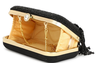 Touhfey Hand Embroidered Black Tassle Bag