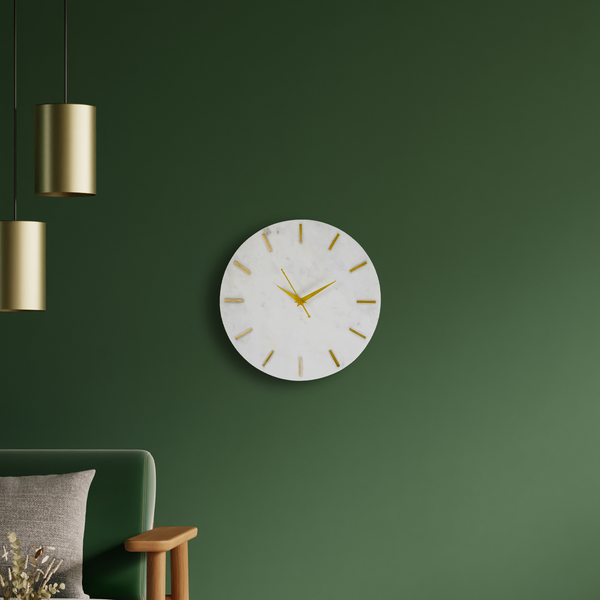 Royal White Marble Wall Clock with Gold Finish | Gokraftly Certificate of Authenticity | Handmade