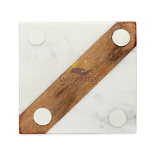 Gokraftly White Marble and Wooden Coasters Set of 4 for Drink Coaster / Tea Coasters