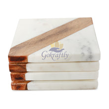 Gokraftly White Marble and Wooden Coasters Set of 4 for Drink Coaster / Tea Coasters