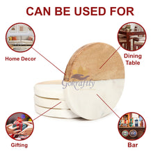 Gokraftly Round Marble & Wooden Coasters, Set of 4 – Marble & Wood