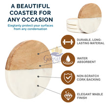 Gokraftly Round Marble & Wooden Coasters, Set of 4 – Marble & Wood