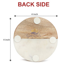 Gokraftly Round Marble & Wooden Coasters, Set of 4 – Marble & Wood