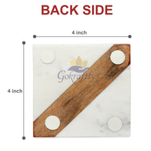Gokraftly White Marble and Wooden Coasters Set of 4 for Drink Coaster / Tea Coasters