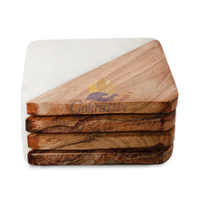 Squircle Shaped Marble and Wooden Coasters Set of 4 – Marble & Wood