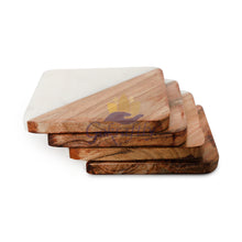 Squircle Shaped Marble and Wooden Coasters Set of 4 – Marble & Wood