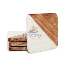 Squircle Shaped Marble and Wooden Coasters Set of 4 – Marble & Wood