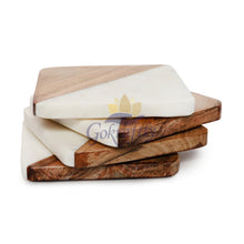 Squircle Shaped Marble and Wooden Coasters Set of 4 – Marble & Wood