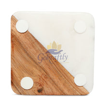 Squircle Shaped Marble and Wooden Coasters Set of 4 – Marble & Wood
