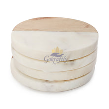 Gokraftly Round Marble & Wooden Coasters, Set of 4 – Marble & Wood