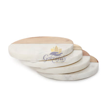 Gokraftly Round Marble & Wooden Coasters, Set of 4 – Marble & Wood