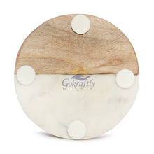 Gokraftly Round Marble & Wooden Coasters, Set of 4 – Marble & Wood