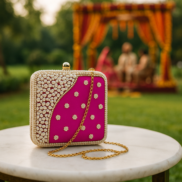 Square Pink Handcrafted Clutch