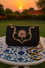 Touhfey Black Zardozi Pink Flower Embellished Luxury Bag - Best Diwali Bag - Gokraftly