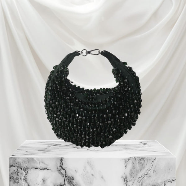 Touhfey Black Embellished Crystal Moon Bag | By Gokraftly | Handmade & Royal