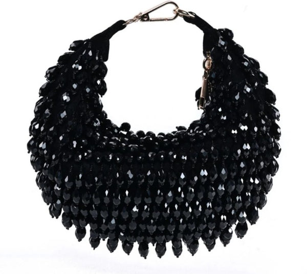 Touhfey Black Embellished Crystal Moon Bag | By Gokraftly | Handmade & Royal