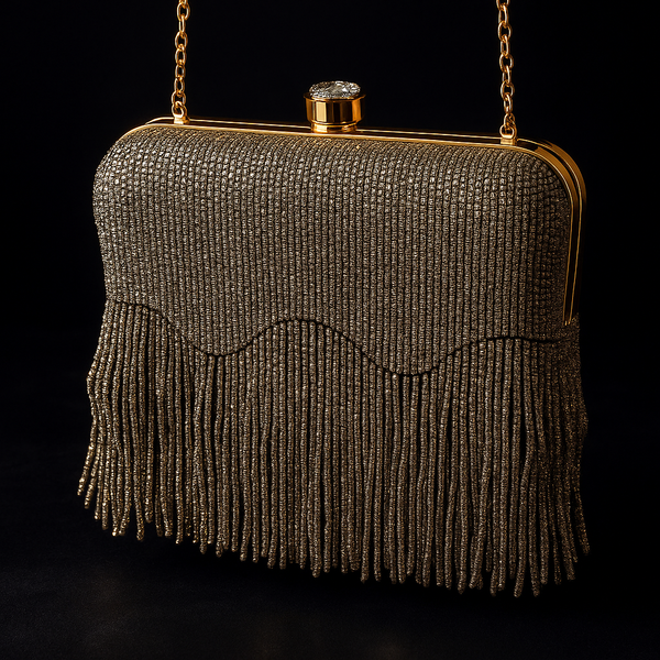 Touhfey Hand embroidered Silver Tassle Bag