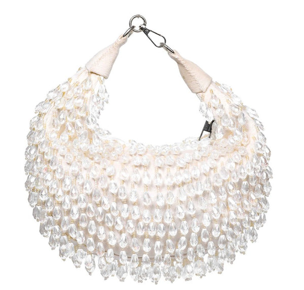 Touhfey White Embellished Crystal Moon Bag | By Gokraftly | Handmade & Royal